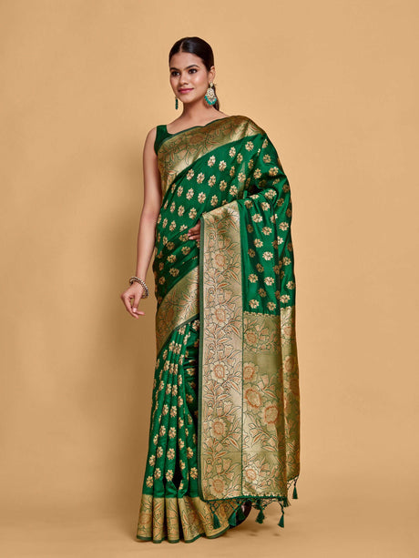 Mimosa Women's Woven Design Kanjivaram Art Silk Saree With Blouse Piece : SA00001219GRNFREE