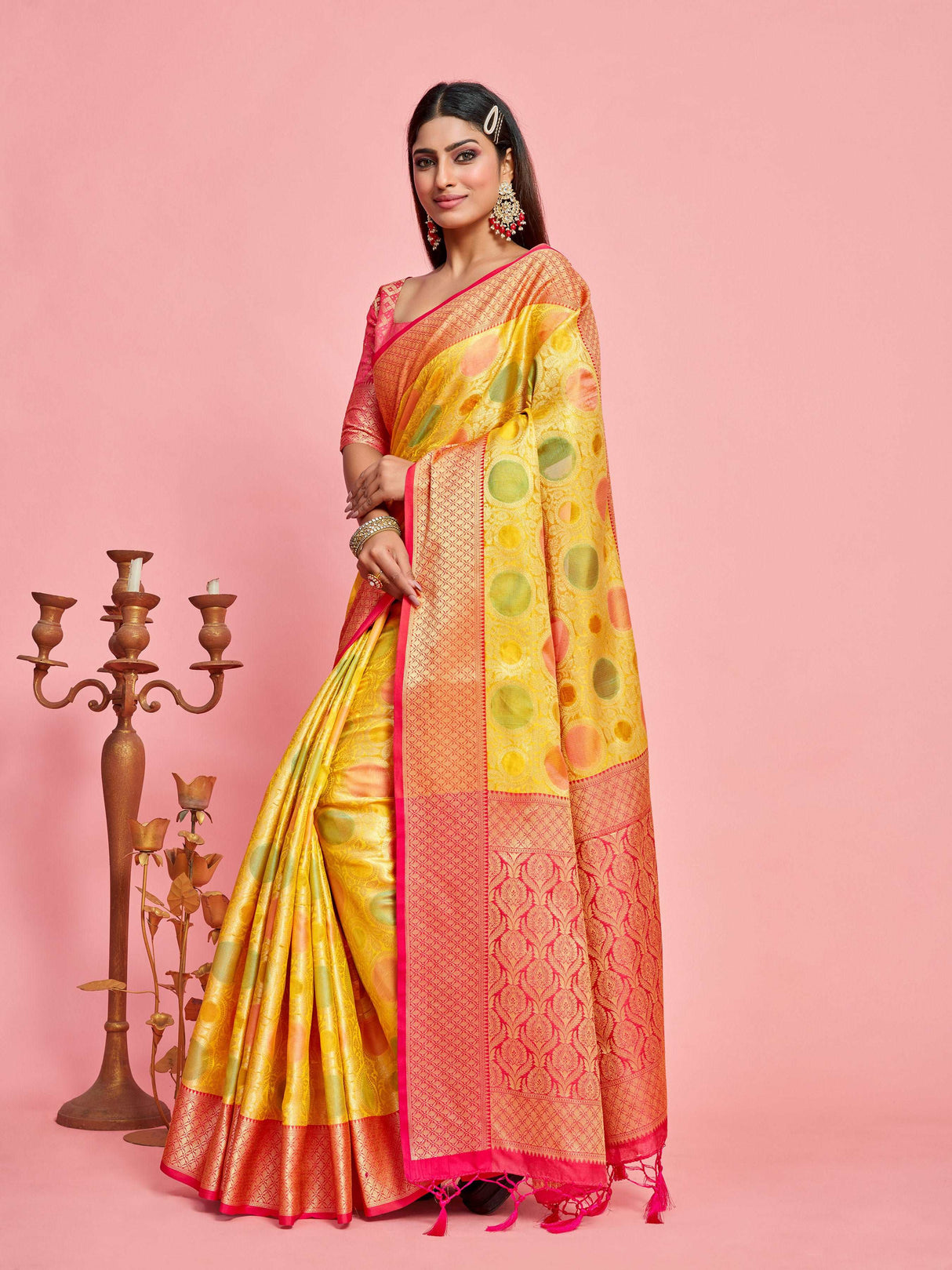 Mimosa Women's Woven Design Banarasi Art Silk Saree With Blouse Piece : SA00001211GDFREE