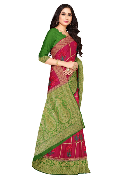 Mimosa Womens Art Silk Saree Patola Green Color