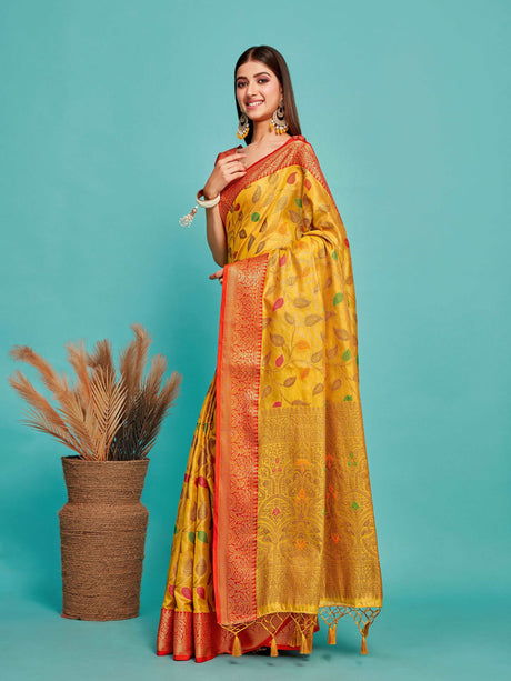 Mimosa Women's Woven Design Banarasi Art Silk Saree With Blouse Piece : SA00001223GDFREE