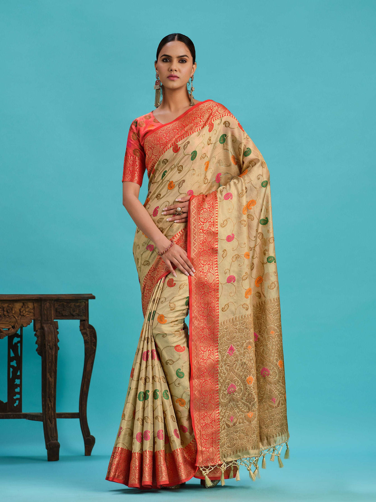 Mimosa Women's Woven Design Banarasi Art Silk Saree With Blouse Piece : SA00001225TSFREE