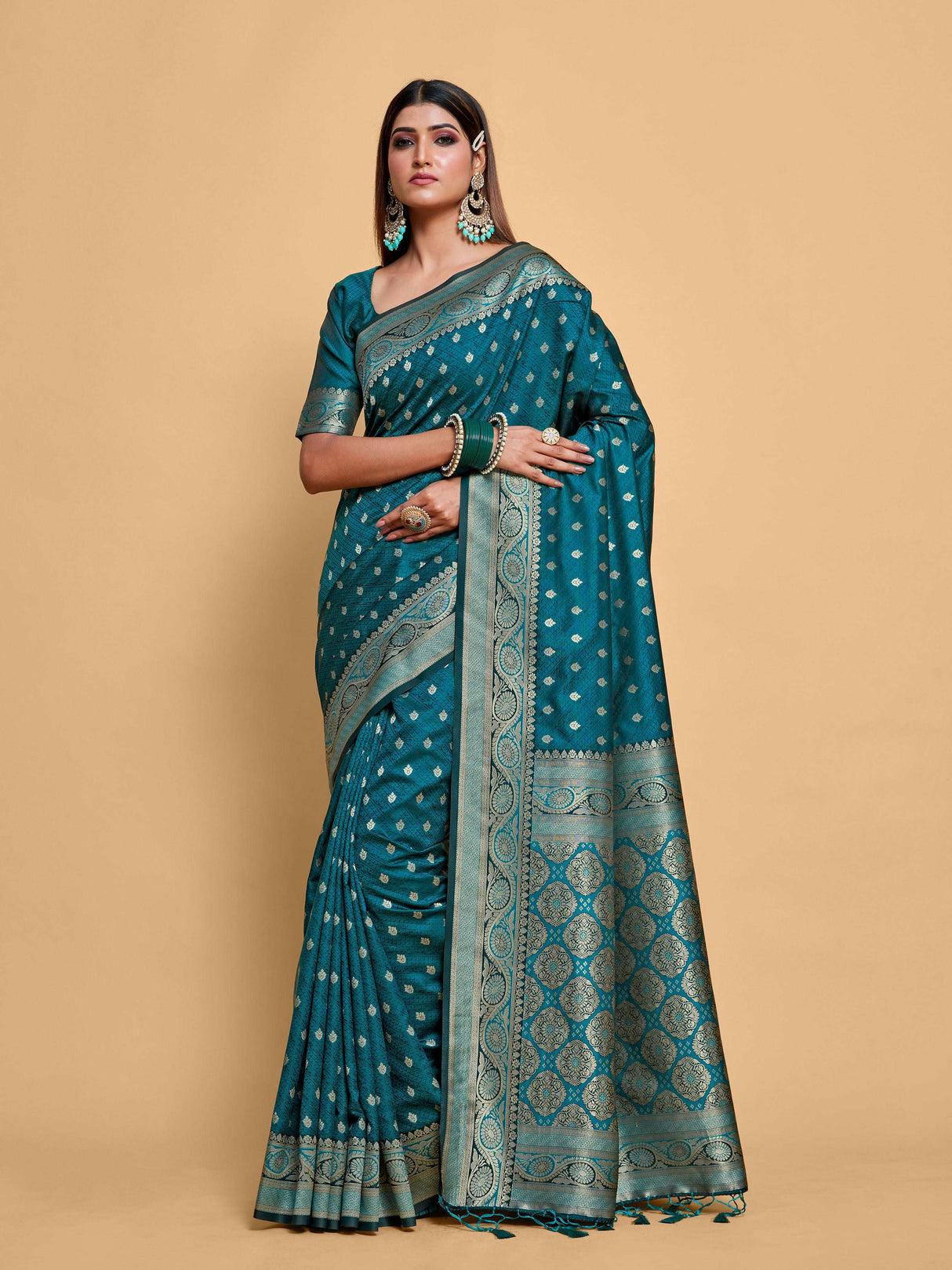 Mimosa Women's Woven Design Kanjivaram Art Silk Saree With Blouse Piece : SA00001222RMFREE