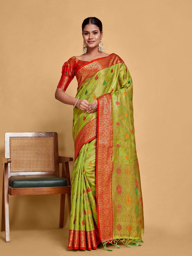 Mimosa Women's Woven Design Banarasi Art Silk Saree With Blouse Piece : SA00001224OLFREE