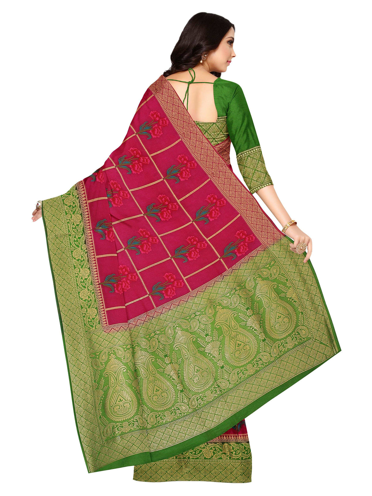 Mimosa Womens Art Silk Saree Patola Green Color