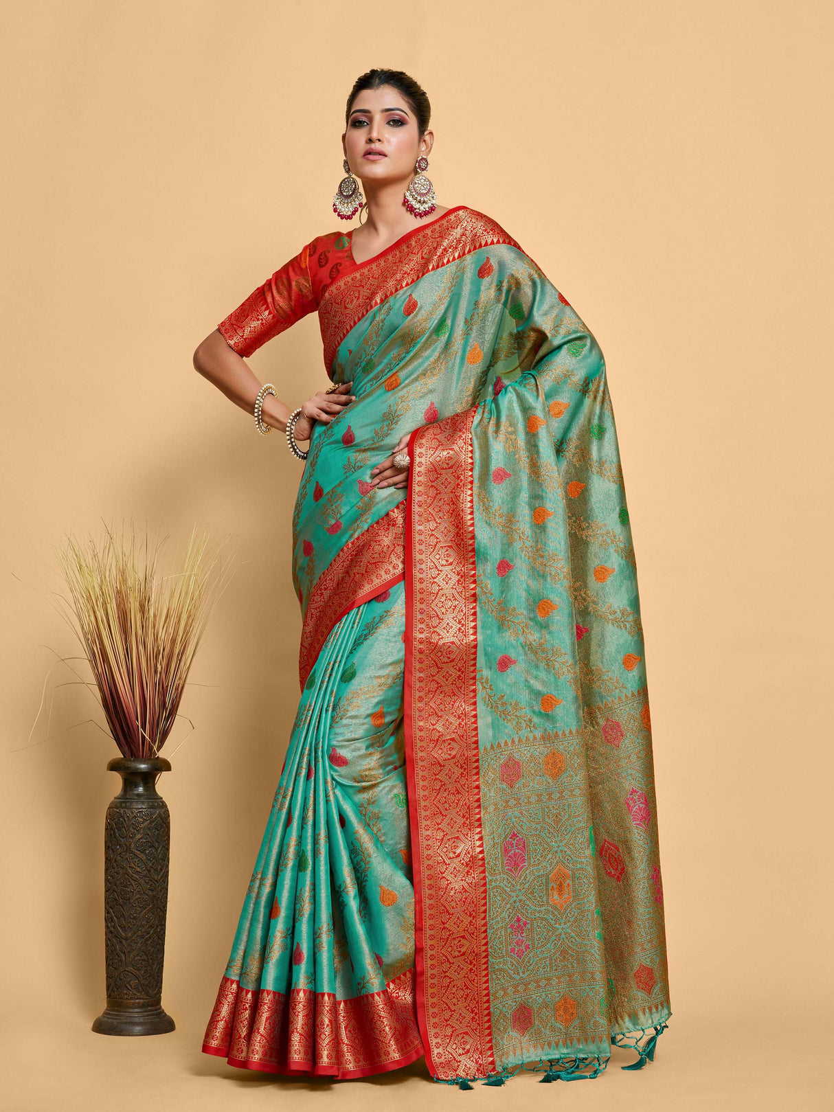 Mimosa Women's Woven Design Banarasi Art Silk Saree With Blouse Piece : SA00001224SFFREE