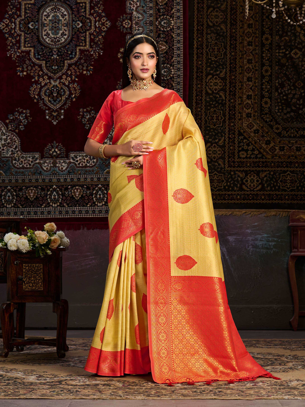 Mimosa Women's Woven Design Kanjivaram Art Silk Saree With Blouse Piece : SA0000900GD