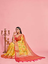 Mimosa Women's Woven Design Banarasi Art Silk Saree With Blouse Piece : SA00001211GDFREE