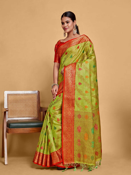 Mimosa Women's Woven Design Banarasi Art Silk Saree With Blouse Piece : SA00001224OLFREE