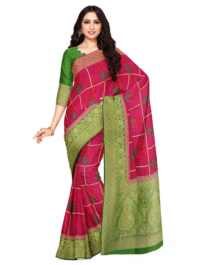 Mimosa Womens Art Silk Saree Patola Green Color