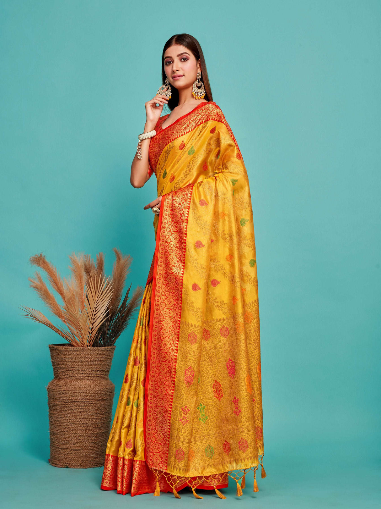 Mimosa Women's Woven Design Banarasi Art Silk Saree With Blouse Piece : SA00001224GDFREE