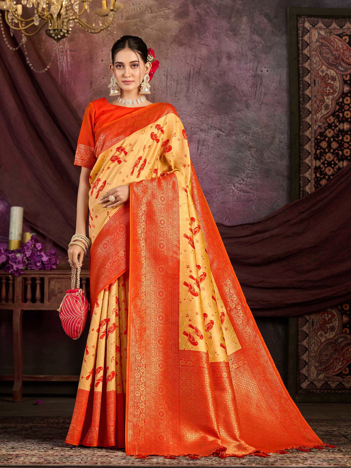 Mimosa Women's Woven Design Kanjivaram Art Silk Saree With Blouse Piece : SA0000899PC