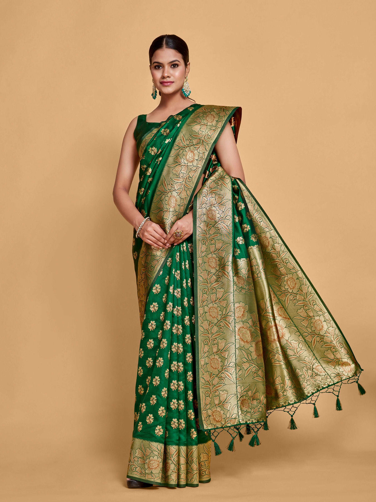 Mimosa Women's Woven Design Kanjivaram Art Silk Saree With Blouse Piece : SA00001219GRNFREE