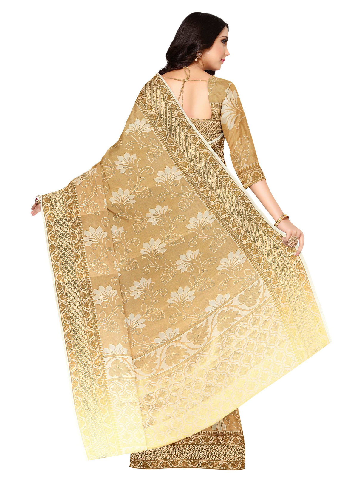 Mimosa Womens Art Silk Saree Kasavu Cream Color