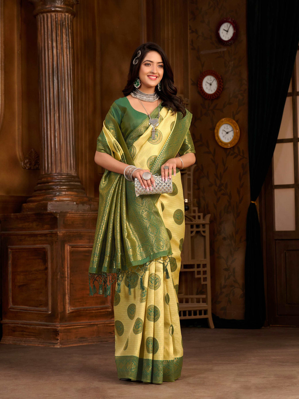 Mimosa Women's Woven Design Kanjivaram Art Silk Saree With Blouse Piece : SA0000889PS