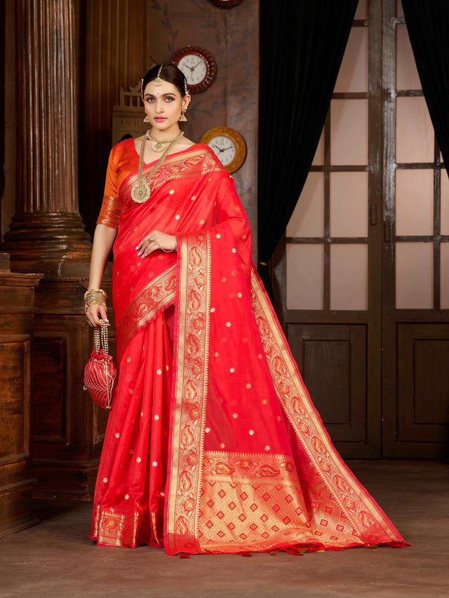 Mimosa Women's Woven Design Kanjivaram Art Silk Saree With Blouse Piece : SA0000868RED