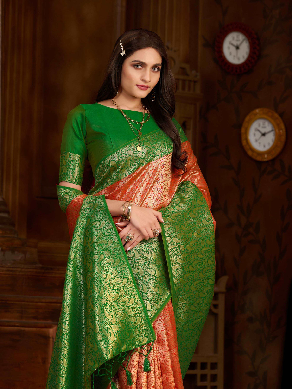 Mimosa Women's Woven Design Kanjivaram Art Silk Saree With Blouse Piece : SA0000892OR