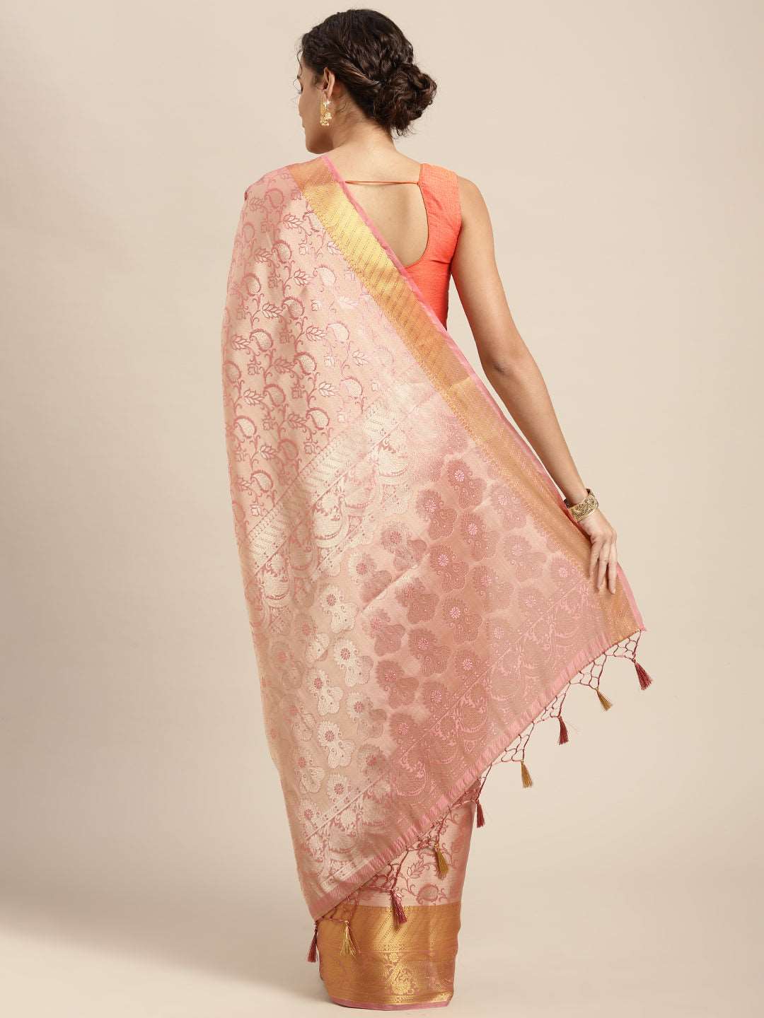 Mimosa Womens Art Silk Saree Kanjivaram Pink Color