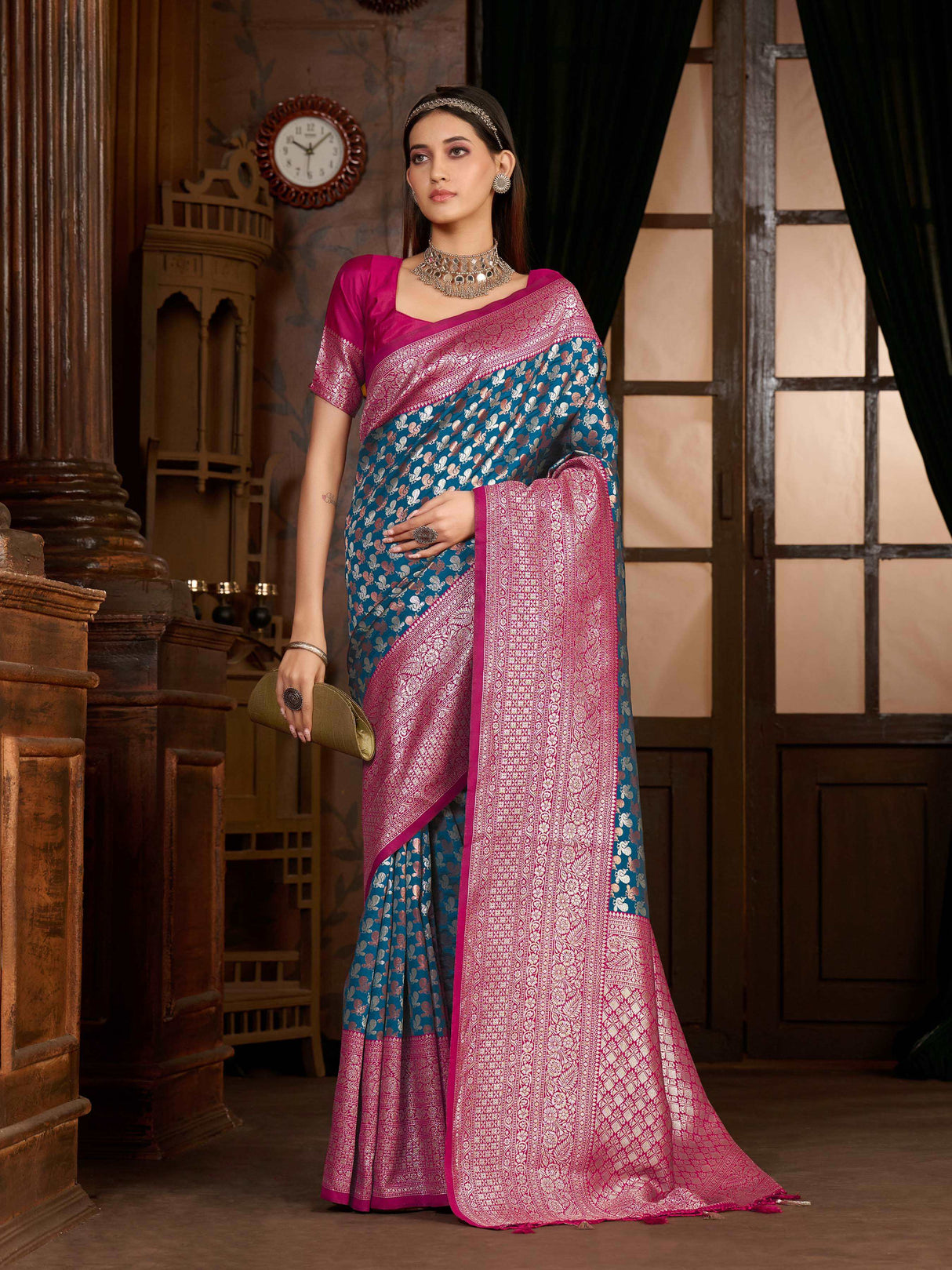 Mimosa Women's Woven Design Kanjivaram Art Silk Saree With Blouse Piece : SA0000891IB