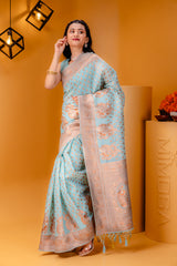 Mimosa Women's Woven Design Banarasi Style Art Silk Saree With Blouse Piece : SA00001809ANFREE