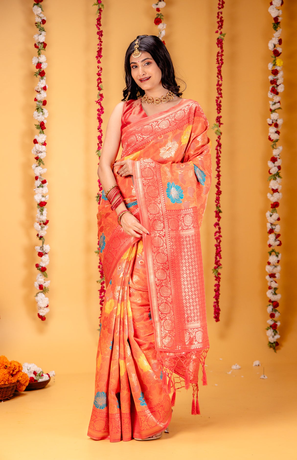 Mimosa Women's Woven Design Banarasi Style Art Silk Saree With Blouse Piece : SA00001601PCFREE