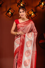 Mimosa Women's Woven Design Kanjivaram Style Art Silk Saree With Blouse Piece : SA00001623REDFREE