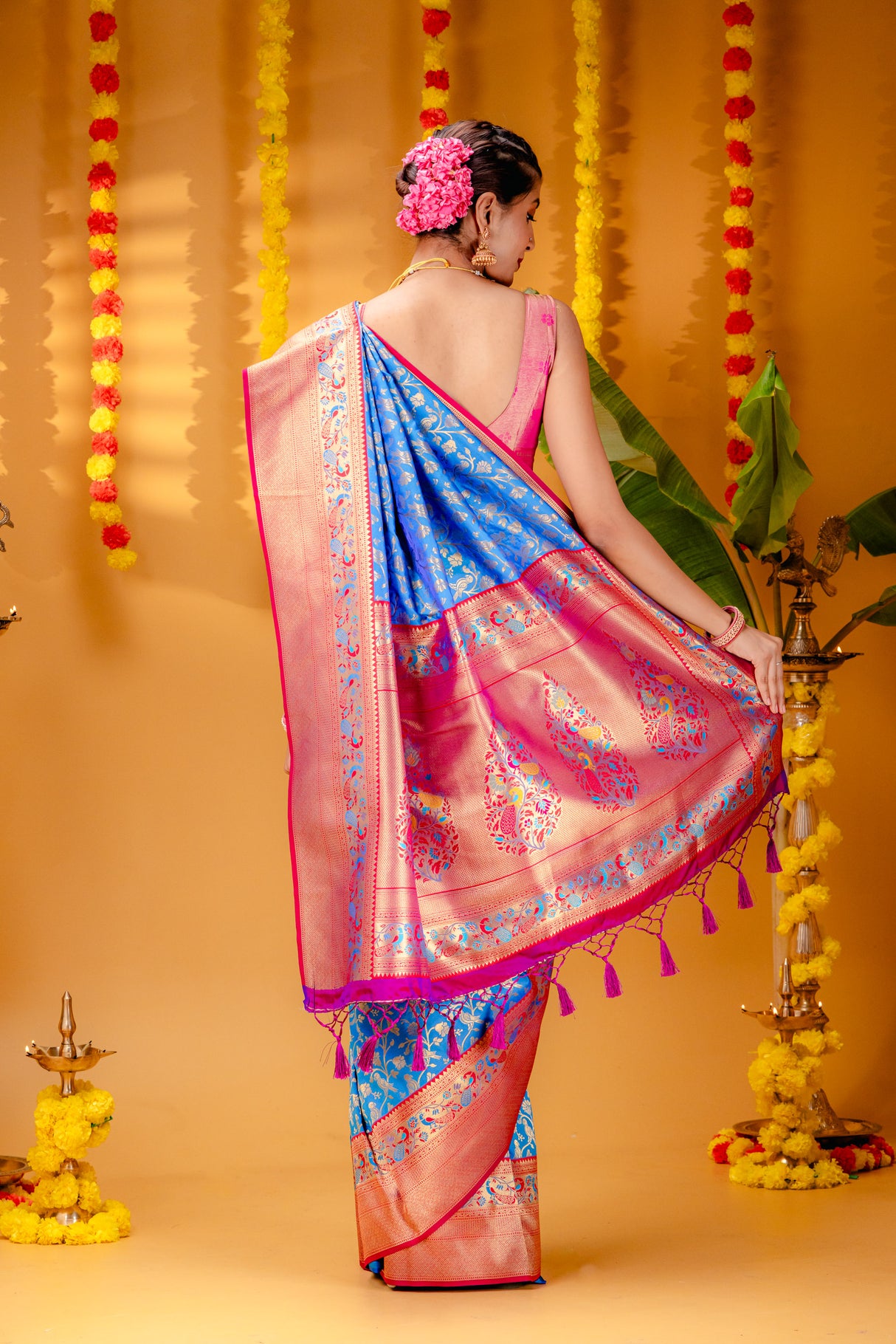 Mimosa Women's Woven Design Paithani Style Art Silk Saree With Blouse Piece : SA00001654ANFREE