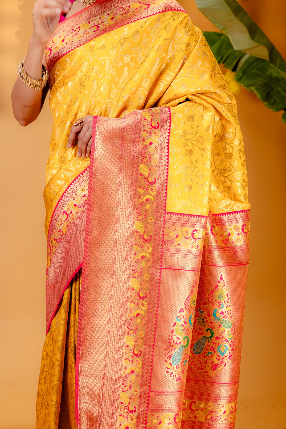 Mimosa Women's Woven Design Paithani Style Art Silk Saree With Blouse Piece : SA00001654GDFREE