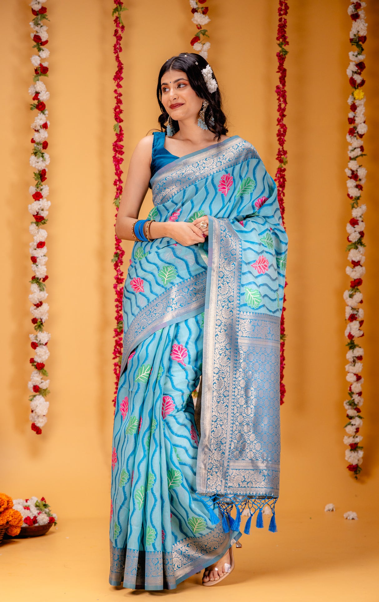 Mimosa Women's Woven Design Kanjivaram Style Art Silk Saree With Blouse Piece : SA00001600SFFREE