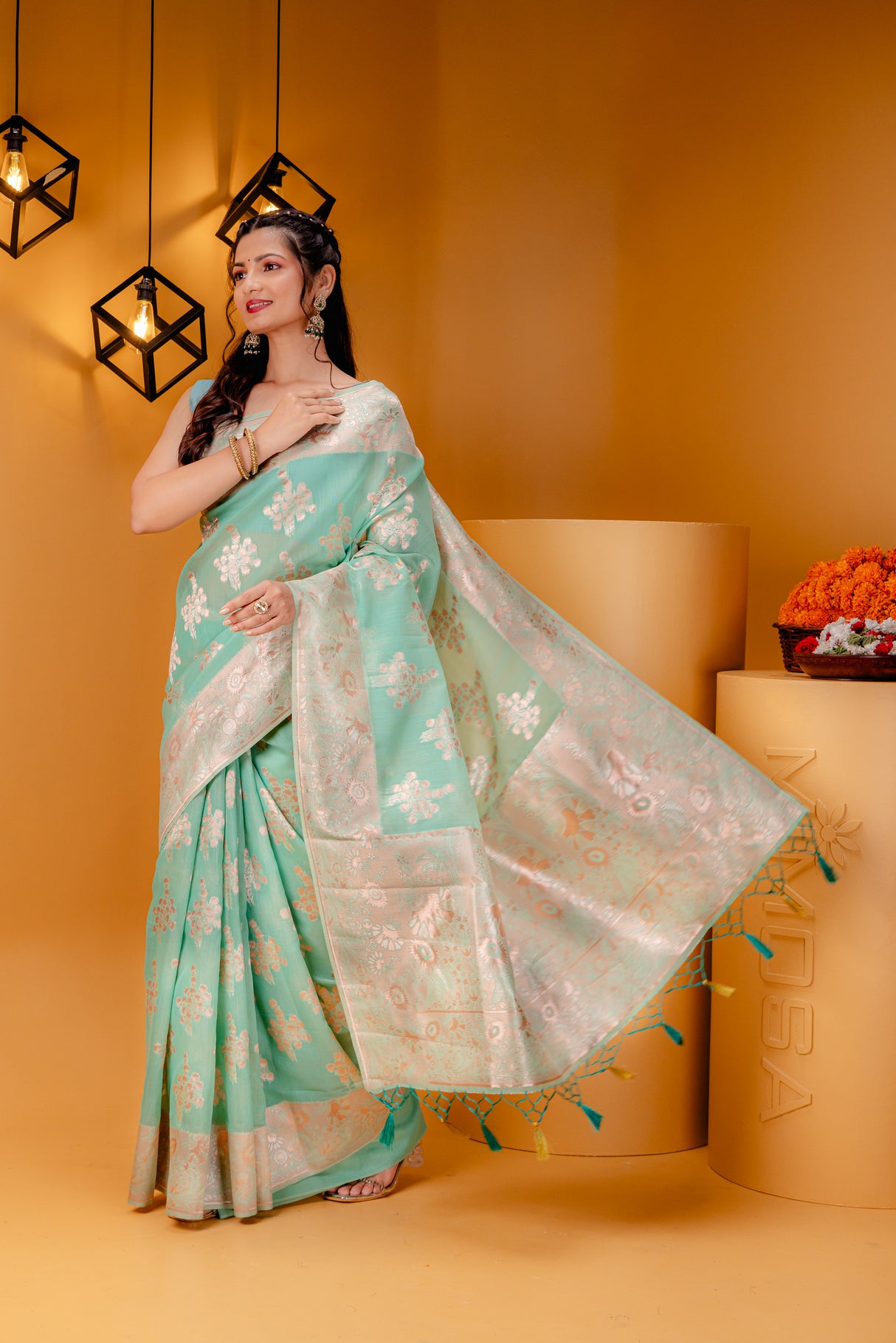 Mimosa Women's Woven Design Banarasi Style Art Silk Saree With Blouse Piece : SA00001806RMFREE