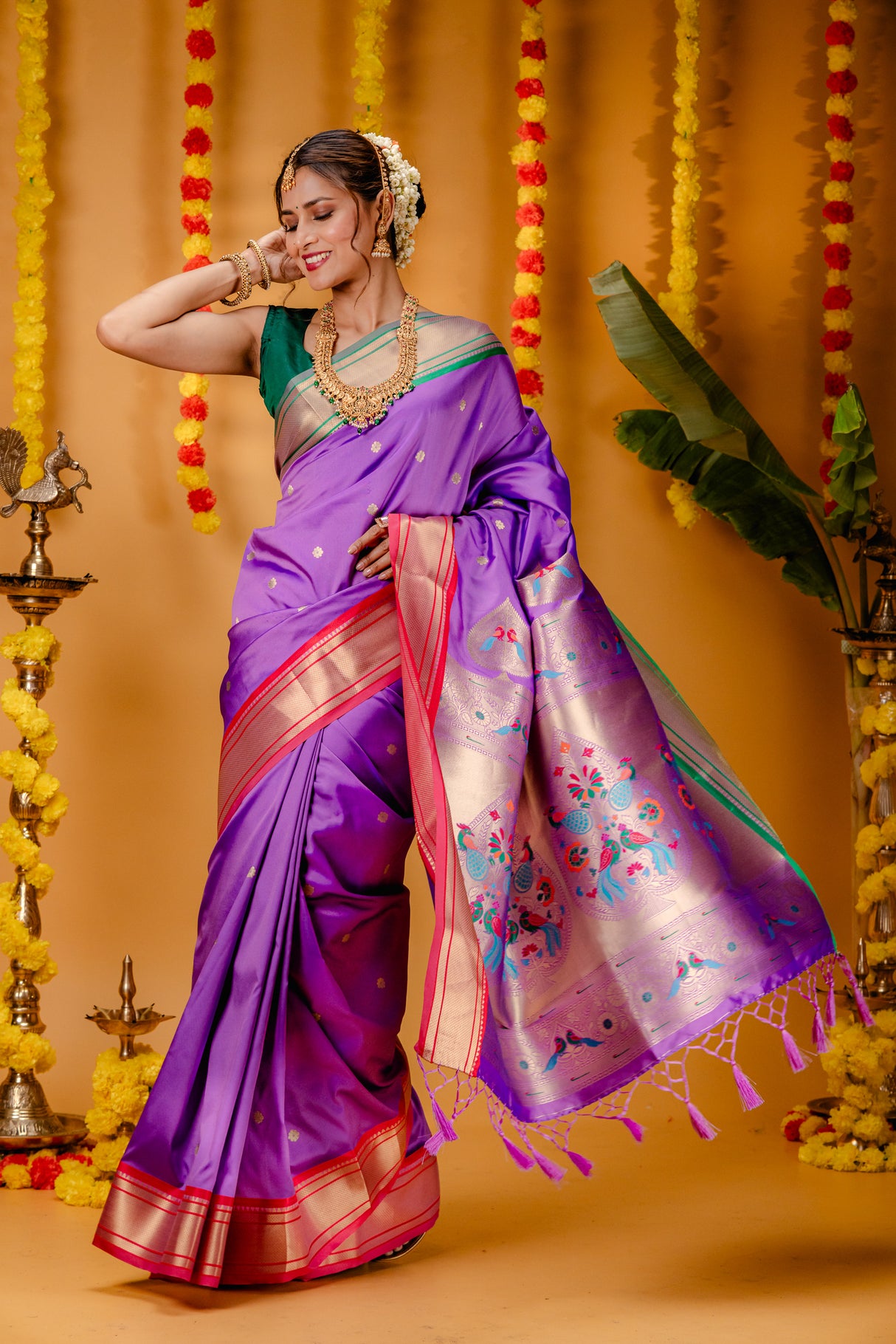 Mimosa Women's Woven Design Paithani Style Art Silk Saree With Blouse Piece : SA00001695LVFREE