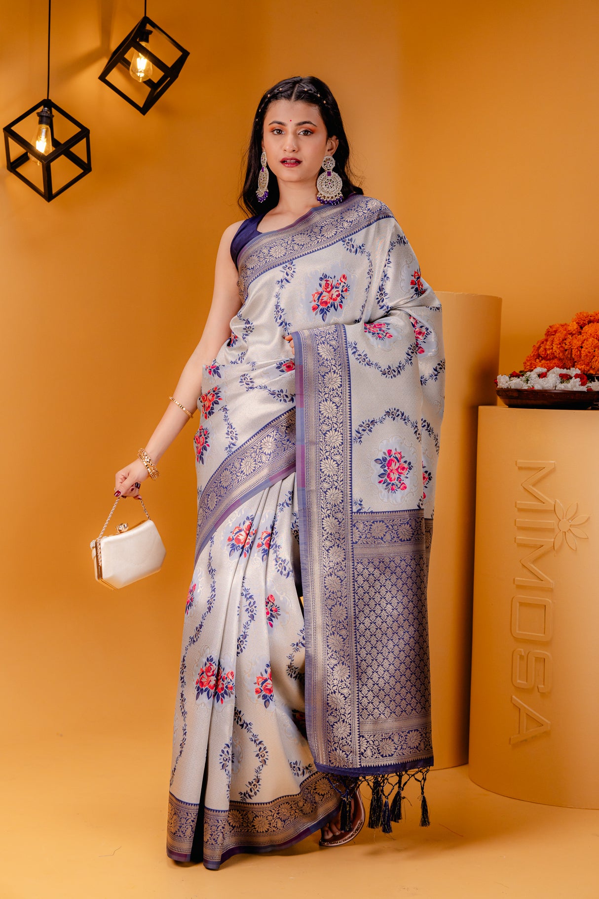 Mimosa Women's Woven Design Kanjivaram Style Art Silk Saree With Blouse Piece : SA00001626GYFREE