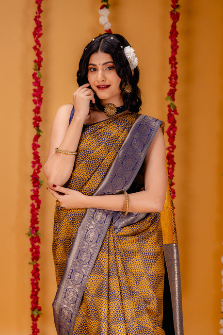 Mimosa Women's Woven Design Kanjivaram Style Art Silk Saree With Blouse Piece : SA00001592NVFREE