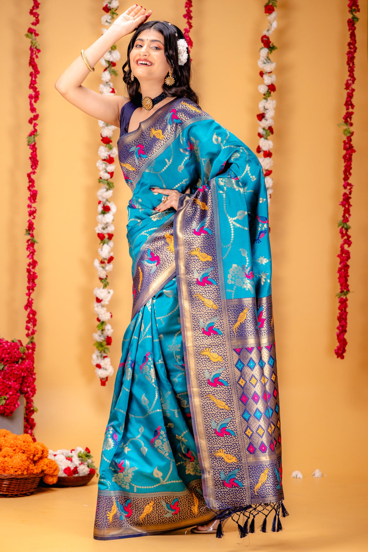 Mimosa Women's Woven Design Kanjivaram Style Art Silk Saree With Blouse Piece : SA00001605SFFREE