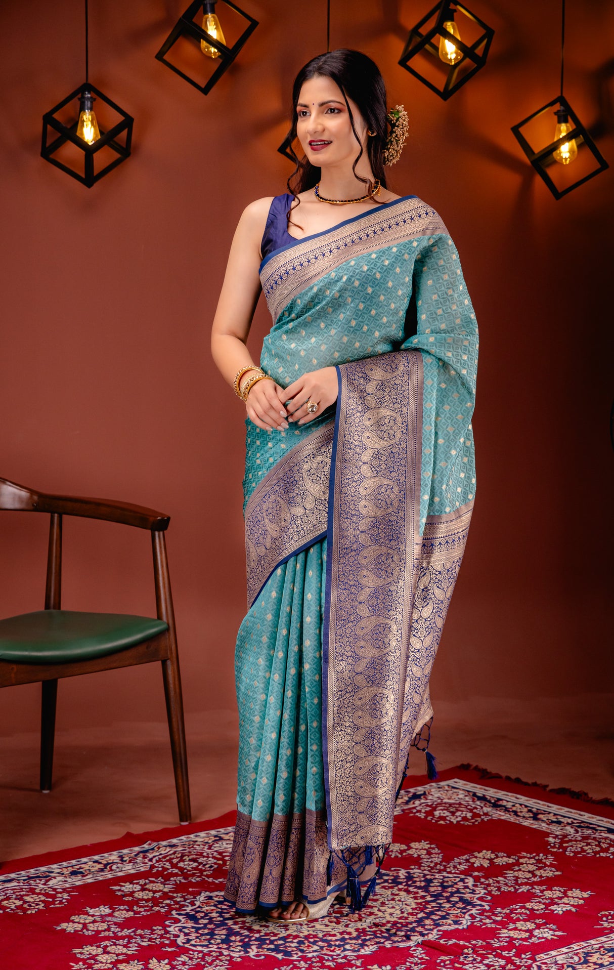 Mimosa Women's Woven Design Kanjivaram Style Art Silk Saree With Blouse Piece : SA00001612RMFREE