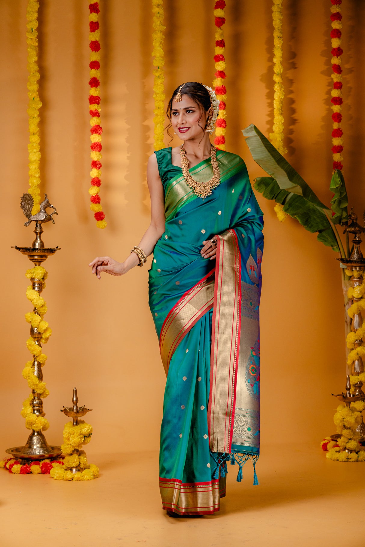 Mimosa Women's Woven Design Paithani Style Art Silk Saree With Blouse Piece : SA00001695RMFREE