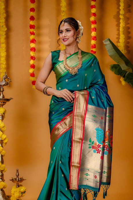 Mimosa Women's Woven Design Paithani Style Art Silk Saree With Blouse Piece : SA00001696RMFREE