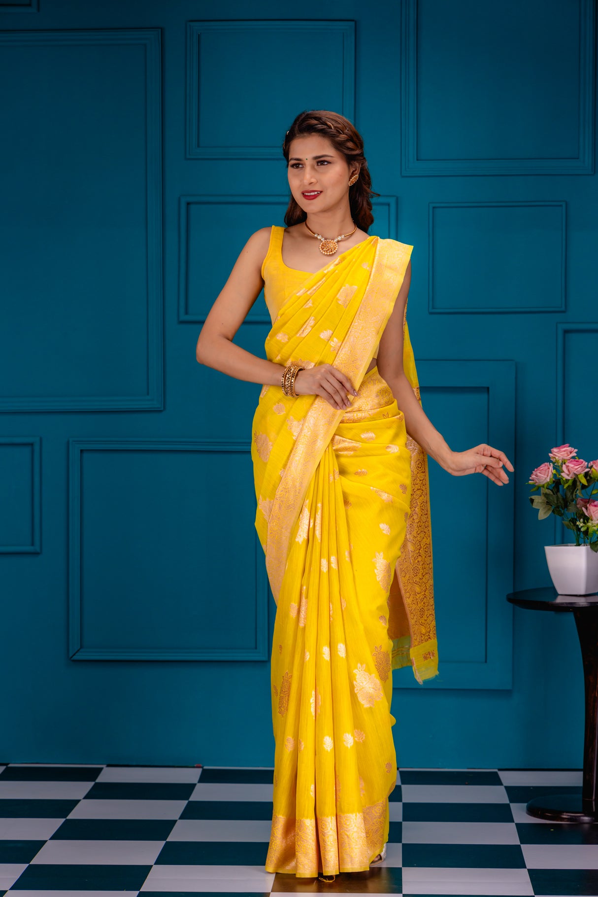 Mimosa Women's Woven Design Banarasi Style Art Silk Saree With Blouse Piece : SA00001753GDFREE