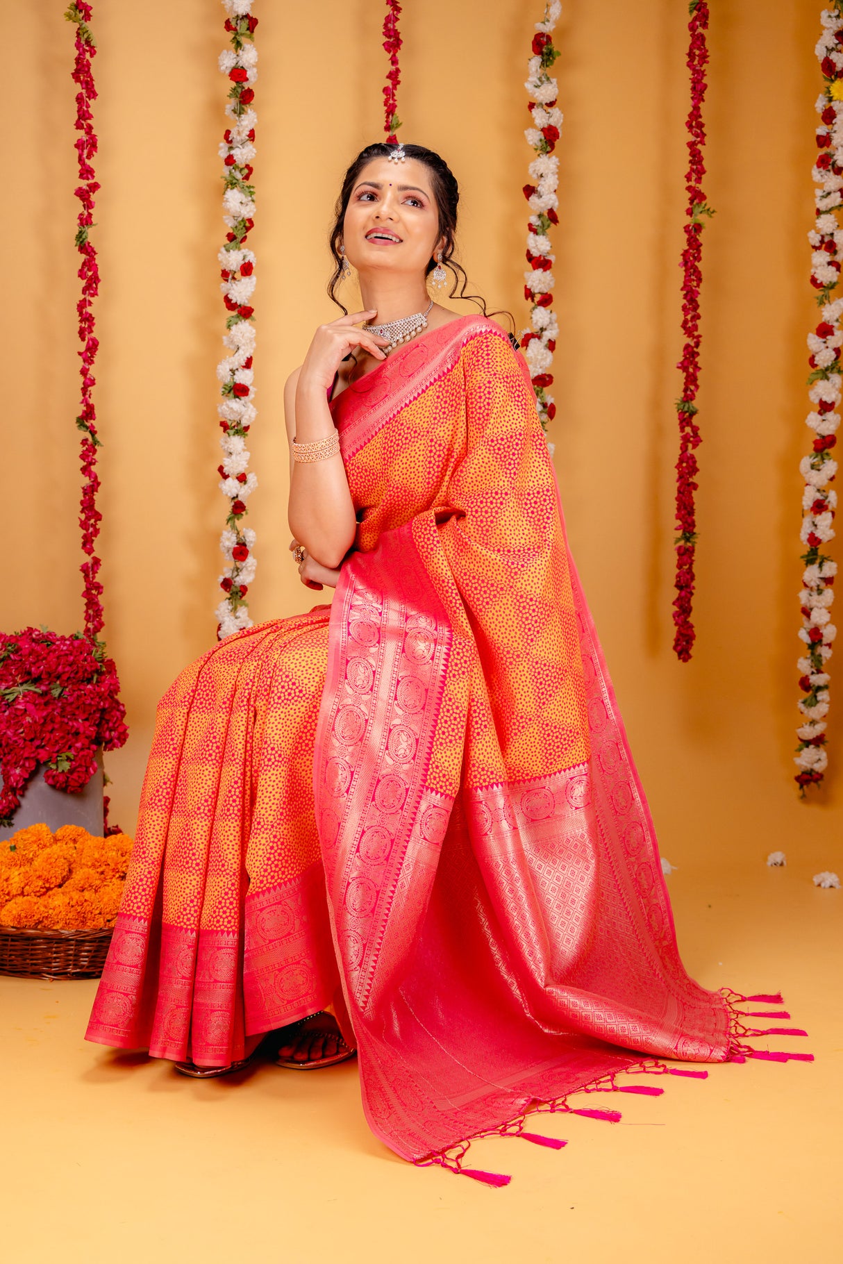 Mimosa Women's Woven Design Kanjivaram Style Art Silk Saree With Blouse Piece : SA00001592RNFREE