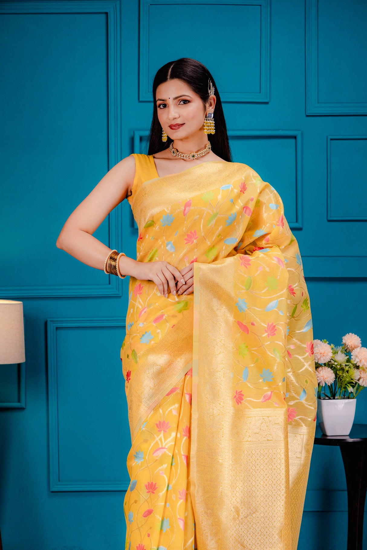 Mimosa Women's Woven Design Banarasi Style Art Silk Saree With Blouse Piece : SA00001602GDFREE