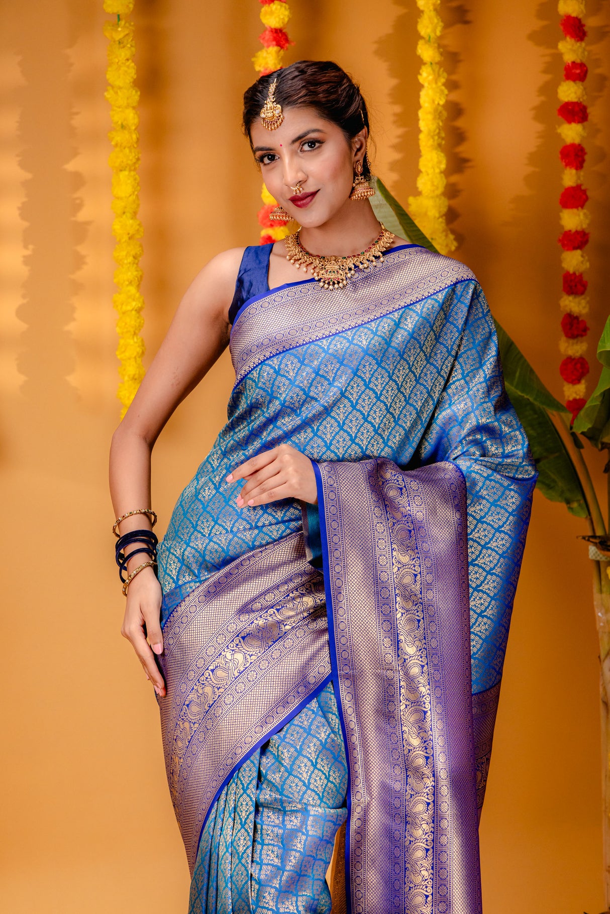 Mimosa Women's Woven Design Kanjivaram Style Art Silk Saree With Blouse Piece : SA00001609SFFREE