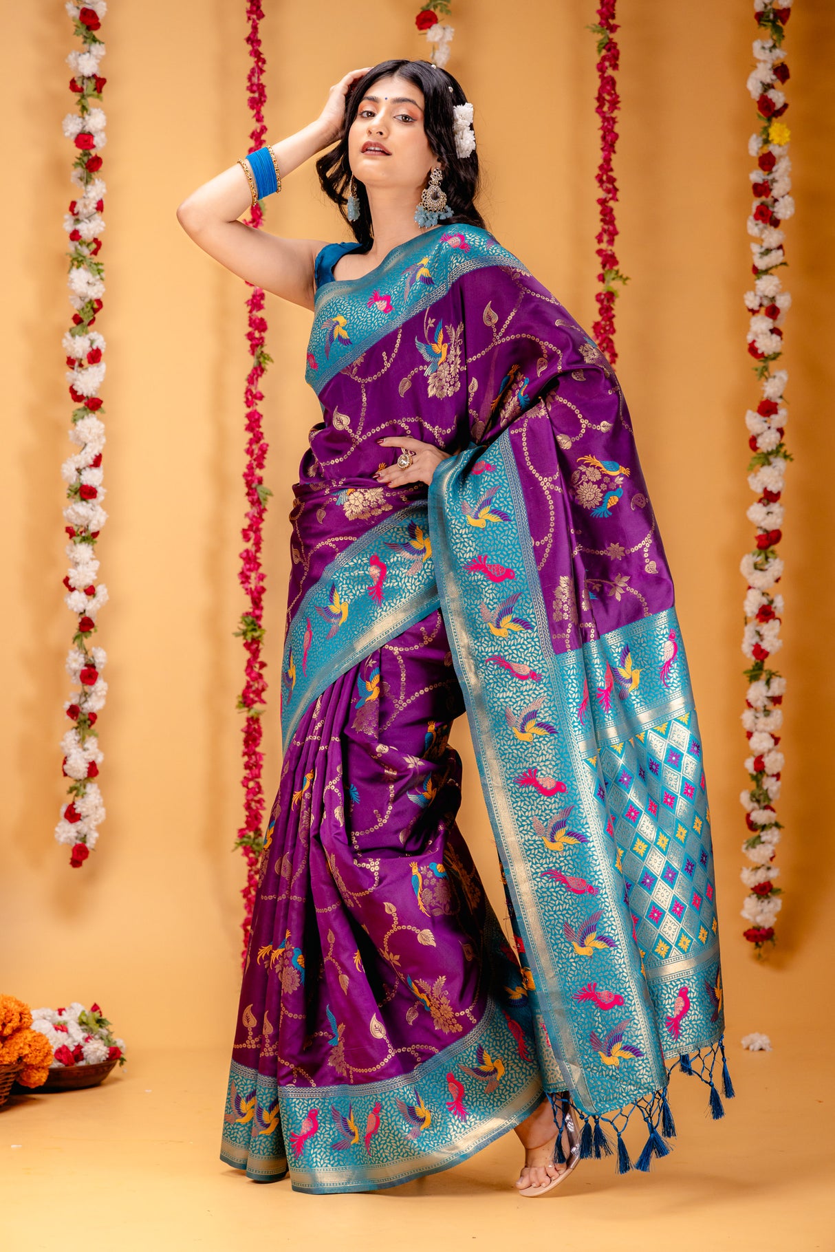 Mimosa Women's Woven Design Kanjivaram Style Art Silk Saree With Blouse Piece : SA00001605MJFREE