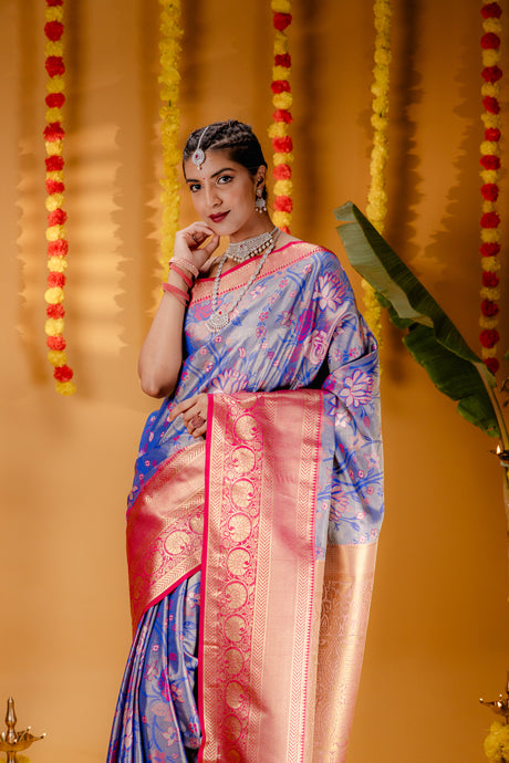 Mimosa Women's Woven Design Kanjivaram Style Art Silk Saree With Blouse Piece : SA00001820RBFREE