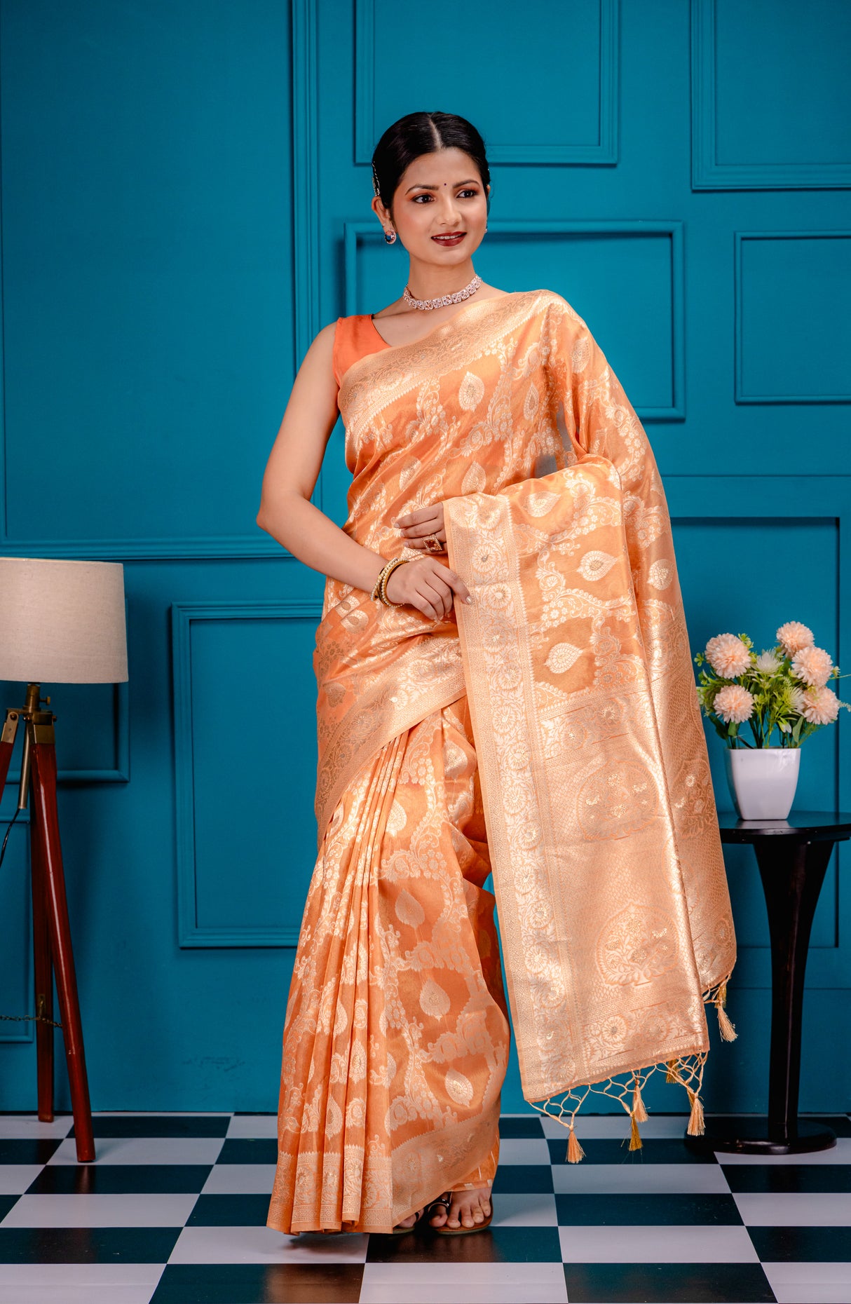 Mimosa Women's Woven Design Kanjivaram Style Art Silk Saree With Blouse Piece : SA00001594PCFREE