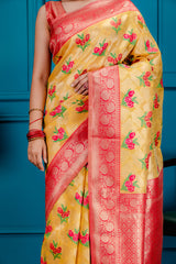 Mimosa Women's Woven Design Banarasi Style Art Silk Saree With Blouse Piece : SA00001606GDFREE