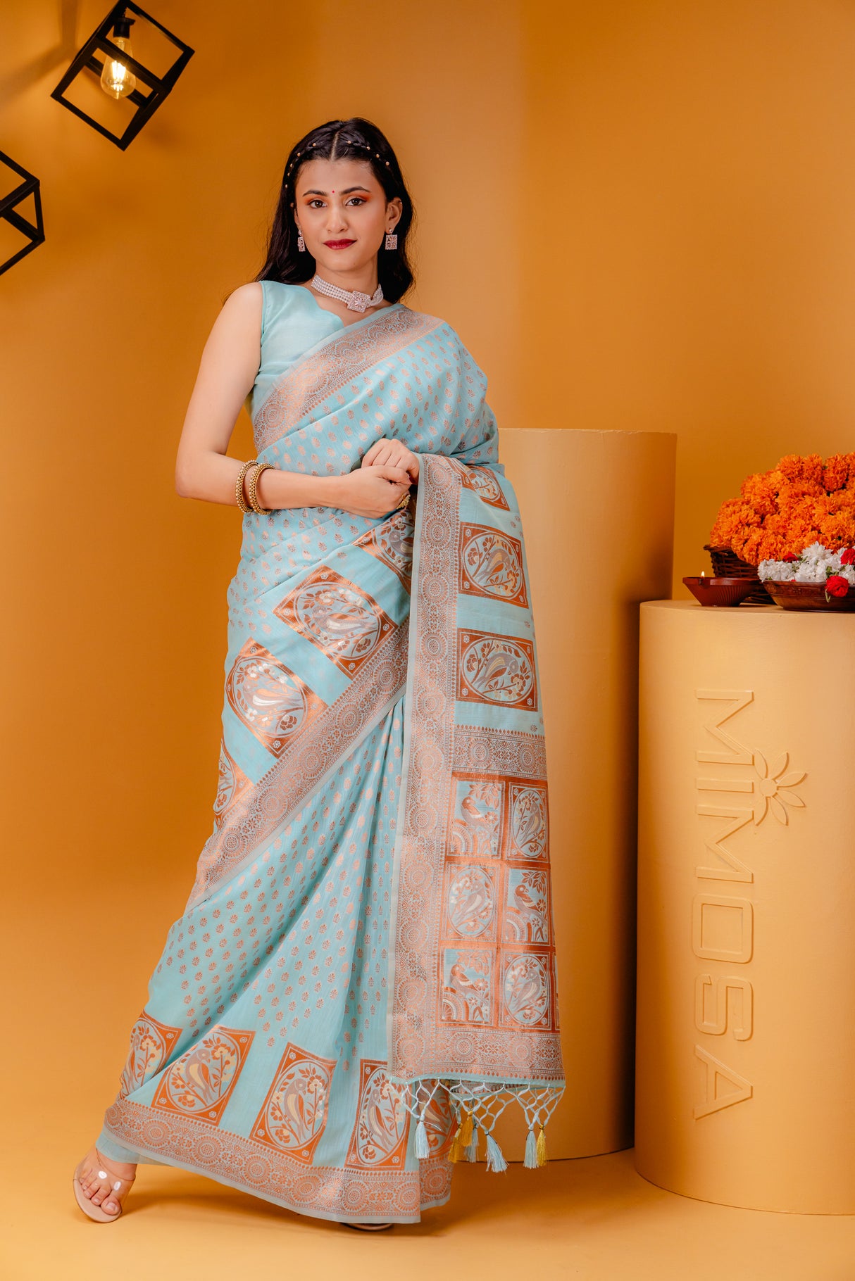 Mimosa Women's Woven Design Banarasi Style Art Silk Saree With Blouse Piece : SA00001807ANFREE