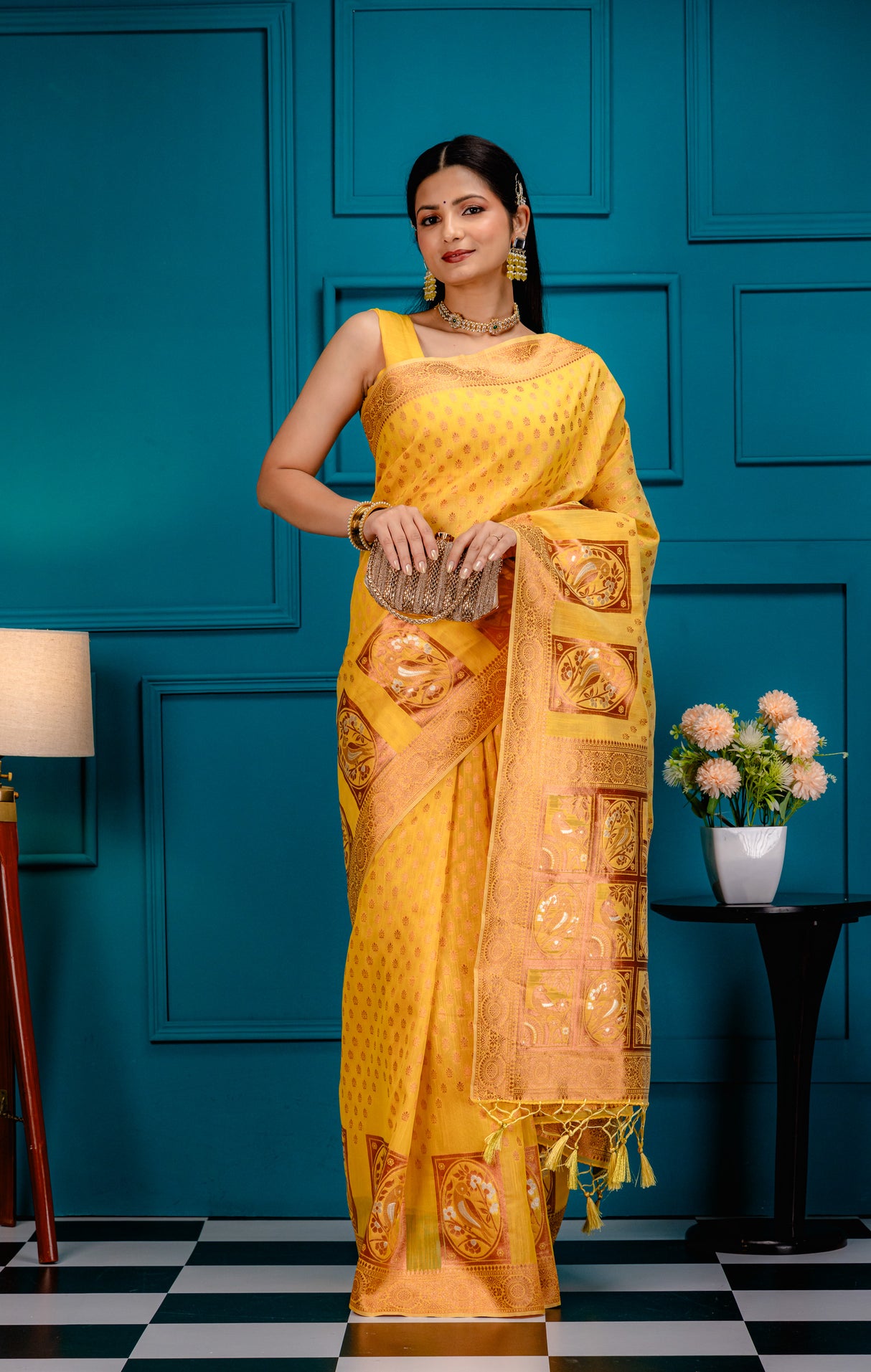 Mimosa Women's Woven Design Banarasi Style Art Silk Saree With Blouse Piece : SA00001807GDFREE