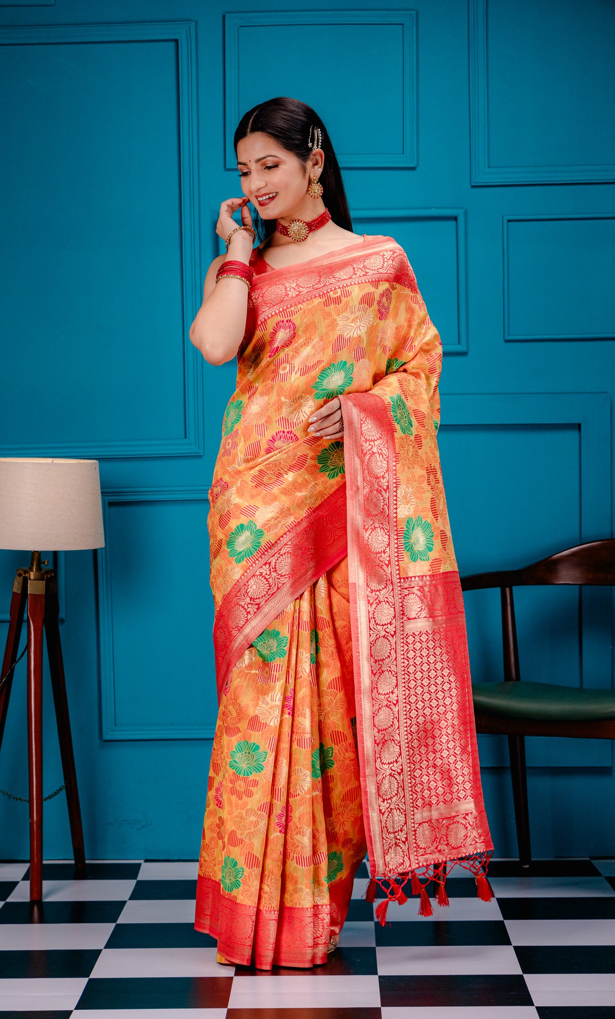 Mimosa Women's Woven Design Banarasi Style Art Silk Saree With Blouse Piece : SA00001601GDFREE