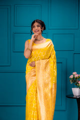 Mimosa Women's Woven Design Banarasi Style Art Silk Saree With Blouse Piece : SA00001781GDFREE