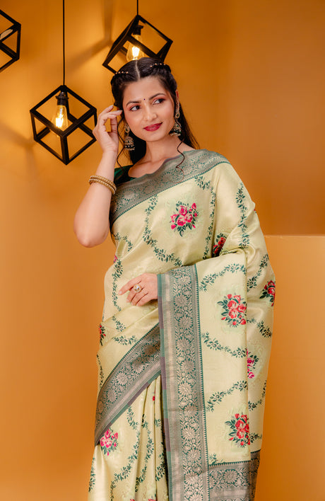 Mimosa Women's Woven Design Kanjivaram Style Art Silk Saree With Blouse Piece : SA00001626PSFREE