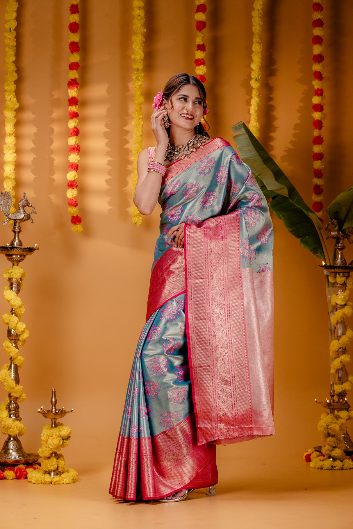 Mimosa Women's Woven Design Kanjivaram Style Art Silk Saree With Blouse Piece : SA00001818ANFREE